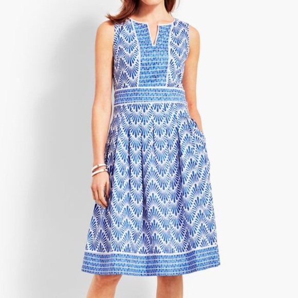 Talbots Dresses & Skirts - Talbots Blue Geo Mixed Print Fit and Flare Dress